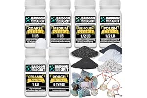 BAIDOON 6 in 1 Rock Tumbler Grit Full Function Set – 4 Step Tumbling Grit, 1 Ceramic Refill Media, 9 Varieties Rough Rocks, Rock Tumbler Grit Polish Refill, Rock Polish Supplies & Accessories