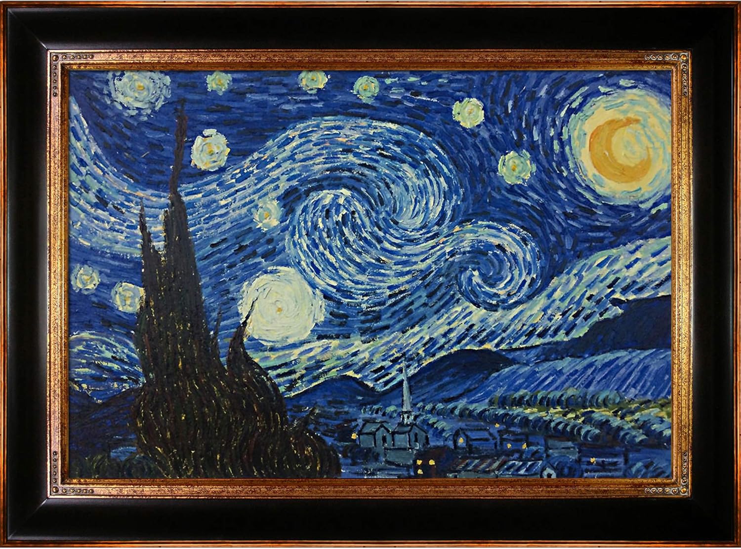 Paintings - overstockArt La Pastiche Starry Night by Vincent Van Gogh with Wood, Gold Opulent Frame Oil Painting Wall Art, 45