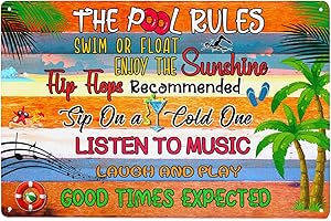 HAROONI Pool Rules Metal Sign, 12"x 8" Funny Swimming Pool Signs For Pool Area Decorations Outdoor, Decor Funny For Swimming Pool Rules Gifts Garage Office Craft Room Living Room