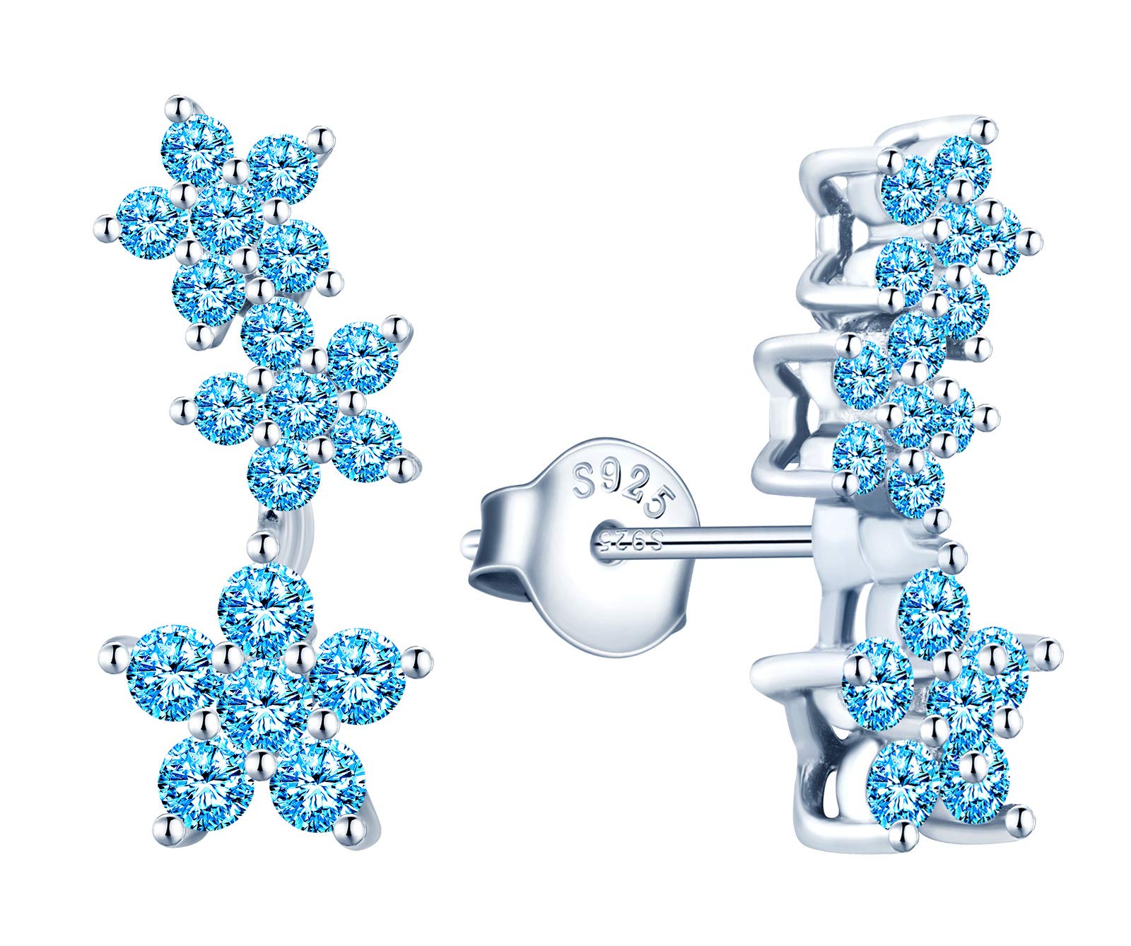 MicVivien Flower Cubic Zirconia Climber Earrings in 925 Sterling Silver Hypoallergenic Ear Crawler Earrings, Cuff Wrap Ear Vines Climbers Stud Earrings for Women Teen Girls
