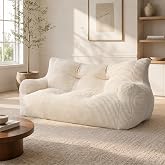 Fkhouse 59" Corduroy Bean Bag Chair,2 Seat Loveseat Sofa,Corduroy Lazy Sofa Bed for Adults,Fit Living Room, Bedroom,Ultra Soft Dutch Velvet,72h Rebound,White