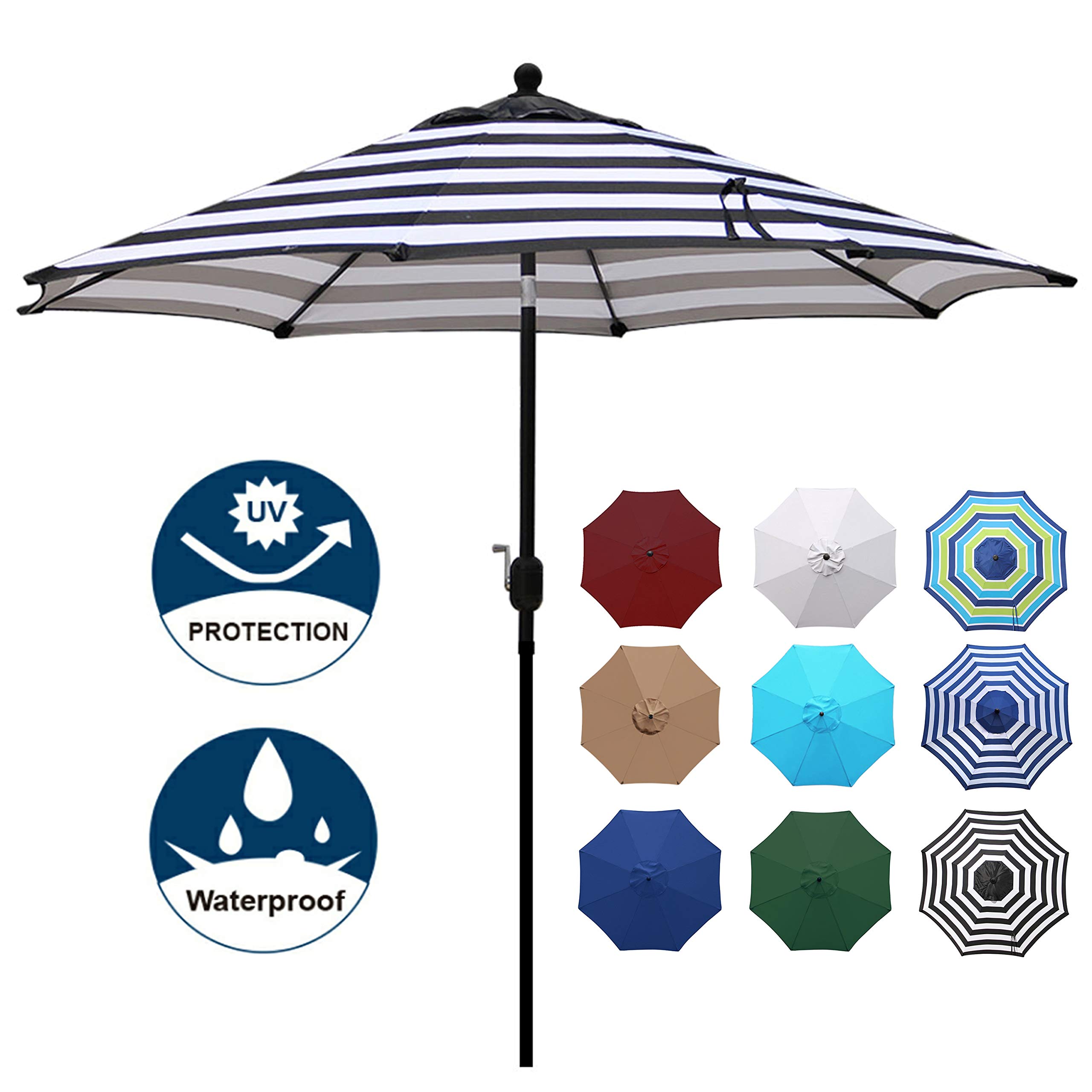 Umbrellas Patio Lawn Garden Aluminum Pole Sunnydaze 9 Foot Patio Umbrella With Tilt Crank 100 Polyester Wind Resistant Outdoor Table Umbrella Catalina Beach Stripe