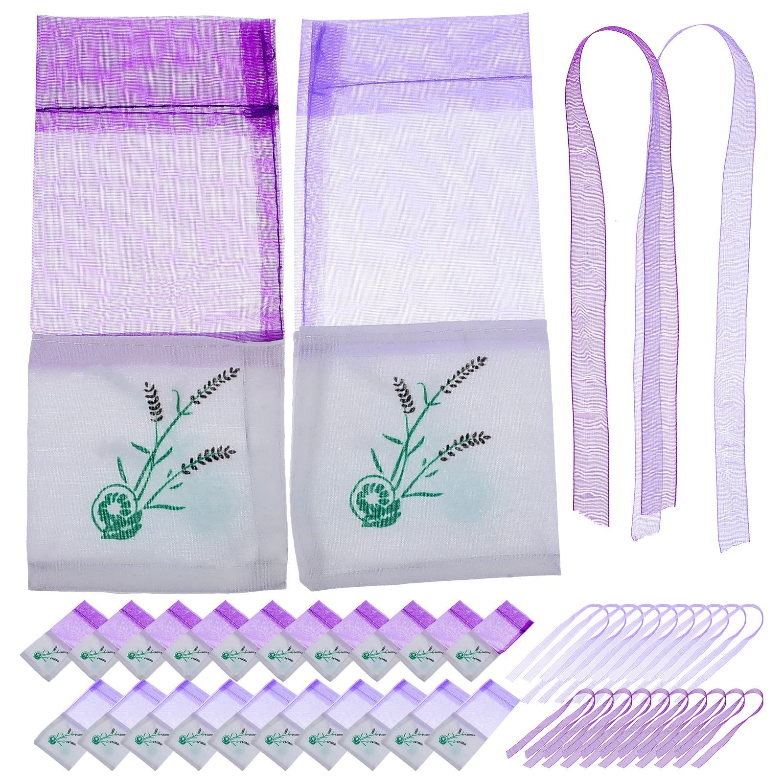 BESPORTBLE Lavender Sachet Bags 20Pcs 6X2.8 Inch Cotton Drawstring Gauze Empty Bags for Herbs Spices Wardrobes and Home Fragrance