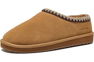Lands' End Hearth Warm Fuzzy Mens Slippers, Indoor Outdoor Fur Lined Suede House Slippers for Men Size 7 to 15, Black or Brown House Shoes