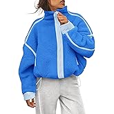 Yanekop Womens Fleece Jacket Zip Up Fuzzy Sherpa Jackets Long Sleeve Winter Coats Striped Warm Outwear with Pockets