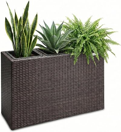 CASARIA Large Tall Rattan Flower Pot Planter with 3 Inner Pots Brown 83x30.5x60