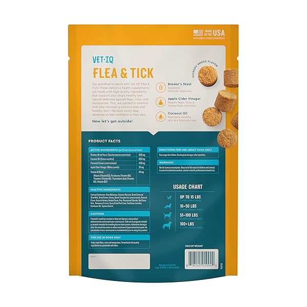 VETIQ FLEA & TICK SUPPORT FOR DOGS, FLEA AND TICK CHEWABLE, SUPPORTS DOG’S NATURAL FLEA DEFENSES, FREE OF ADDED CHEMICALS AND GARLIC, HICKORY SMOKE FLAVOR, 60 COUNT