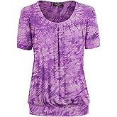 Made By Johnny Women's Scoop Neck Short Sleeve Pleated Front Blouse Tunic Top Plus Size