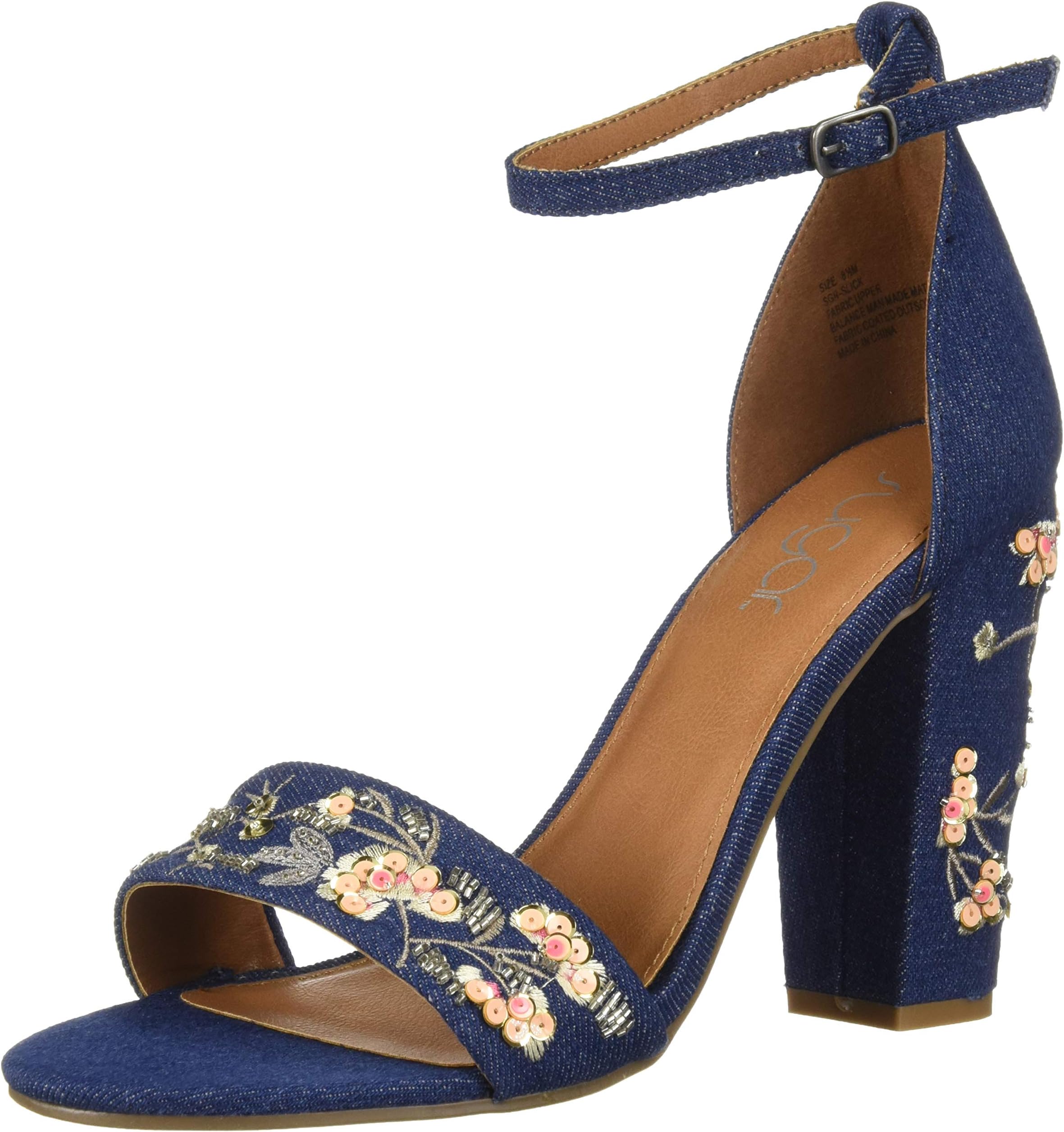 Sugar Women's Silck Flower Floral Embroidered Block High Heel Sandal