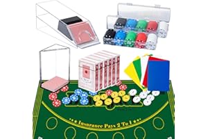 EXTGUDS Entertainment Casino Game Set,Blackjack,Texas Hold'em,Poker Card Kit with Card Dealing Shoe,Discard Tray,200 Chips,6 Deck Card,Double-sided felt（Green）,10 Cut Cards,Poker Set,Blackjack Table Set