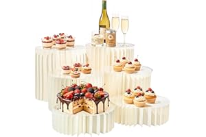 6 Pack Buffet Risers, Acrylic & Cardboard Foldable Cake Display Stands for Dessert Table, Tall Cake Riser Columns for Wedding