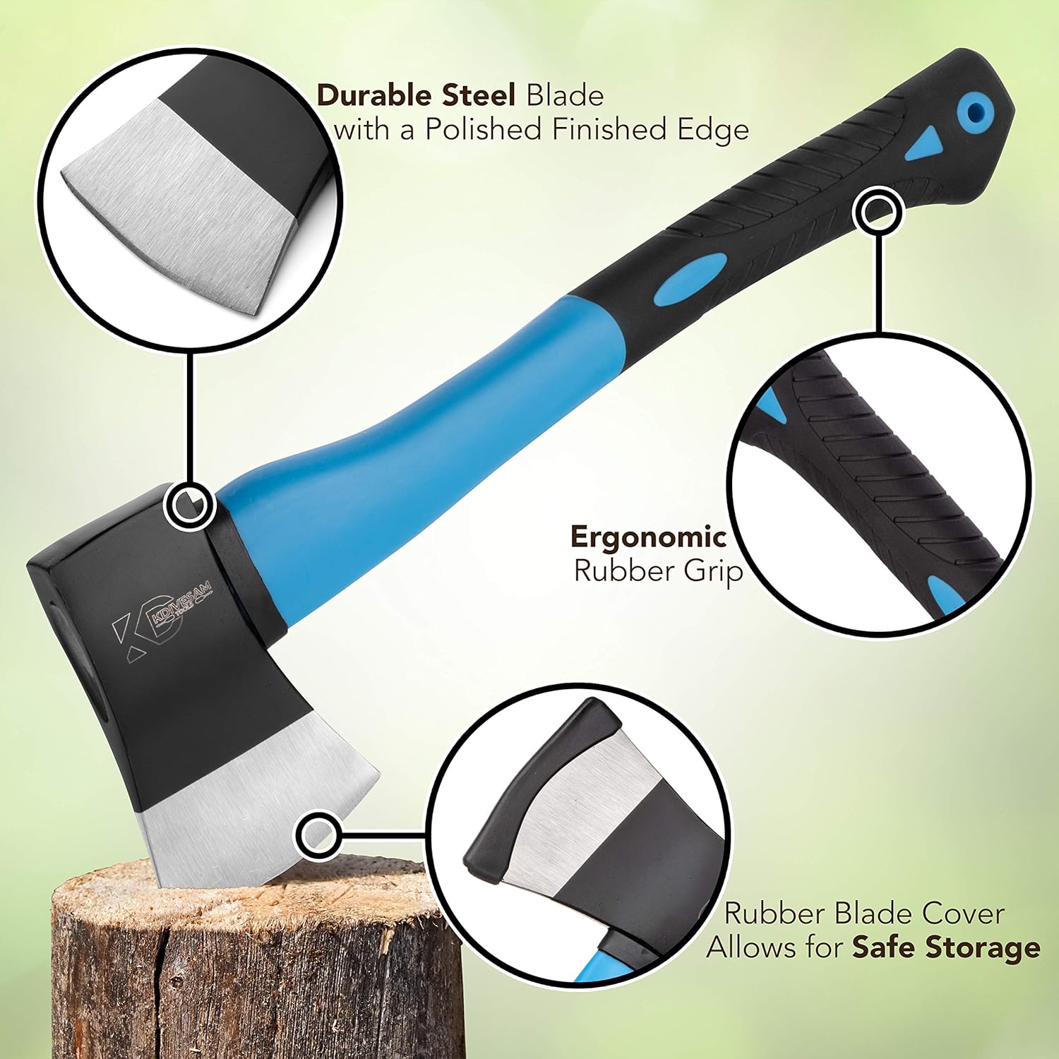 kdivesam Camping Axe, 15 inch Hatchet for Chopping Wood Splitting kindling, Gardening and Outdoor Survival, Forged Carbon Steel Heat Treated Hand Maul Tool, Fiberglass Handle with Anti-Slip Grip   : Sports & Outdoors