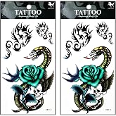 Tattoos 2 Sheets Blue Rose snake dragon skull wing Temporary Tattoos Body Art Stickers Fake Waterproof Removable Stickers