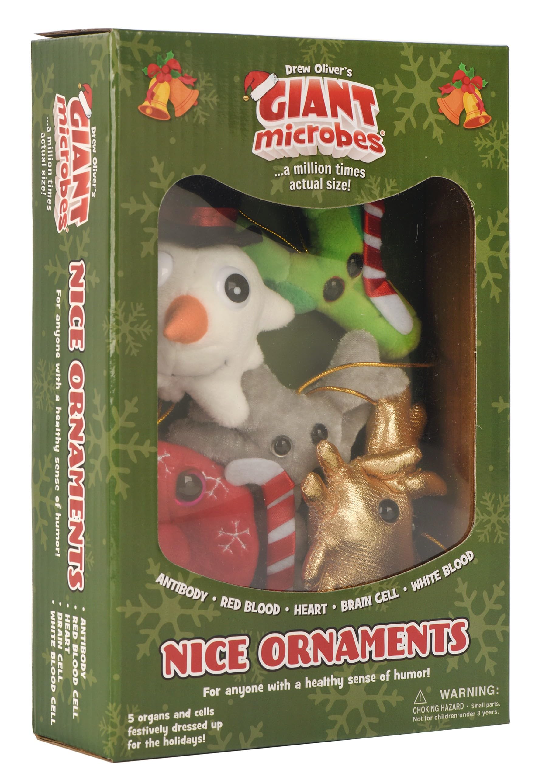 GIANTmicrobes Nice Ornaments Gift Box - Decorate with Festive Heart, Neuron and Cells, Fun for Friends, Scientists, Doctors, Nurses, Educators, Public Health and Anyone with a Healthy Sense of Humor