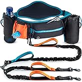 SparklyPets Double Bungee Waist 2 Dog Leash with Back Brace – Dual Dog Leash for Medium/Large Breeds – Running Belt Fanny Pack with Phone, Waste, Treat, and Bottle Pockets