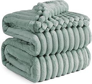 BEDSURE kuscheldecke 220x240 für Zimmer Deko - Tagesdecke, Wolldecke & Fleecedecke, Sofadecke, Weiche Warme Grobe Korddecke für Couch, Geschenke für Frauen, XXL Große Decke, Grün, 220 x 240 cm