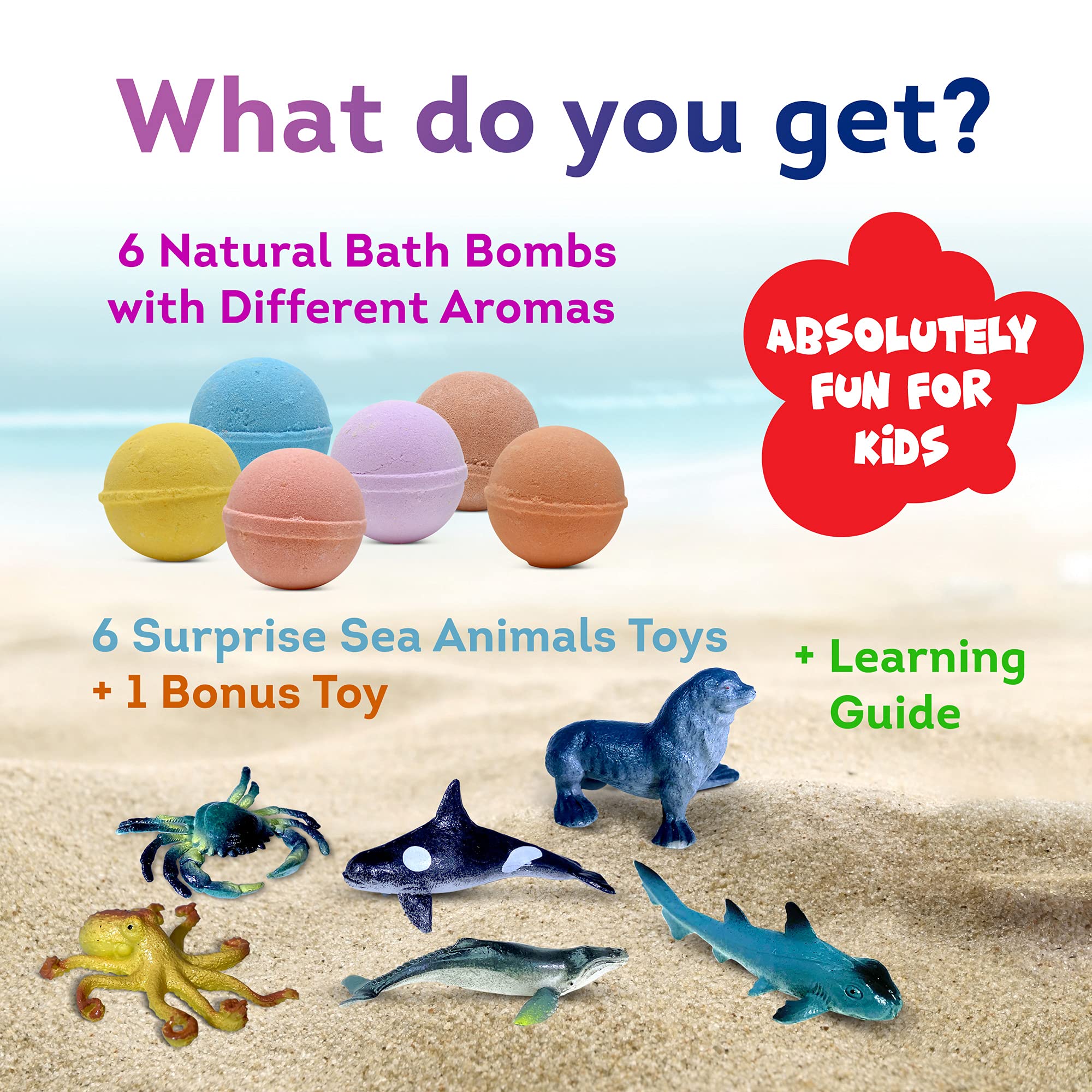 Made in USA Bath Bombs for Kids Surprise Toys Inside SEA Animals - 36 Ocean Toys Like Shark or Jellyfish | Natural Safe Bath Bombs Gift Set for Girls & Boys - Multicolored Organic Bubble Bath