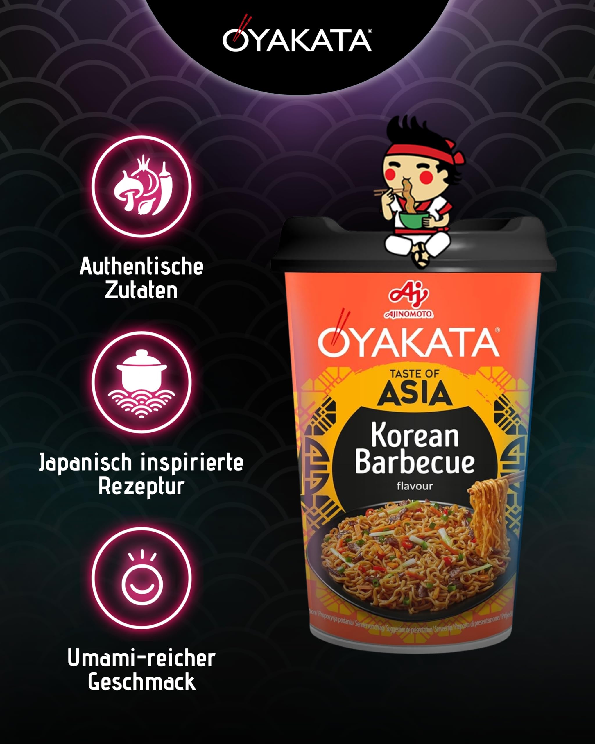 OYAKATA Instant-Nudelbecher Korean BBQ 93 g I Koreanischer Grillgeschmack & süß-würzige Sojasoße I Fertigmahlzeit in 3 Minuten I Perfekt für unterwegs & Zuhause I Authentische japanische Ramen-Nudeln 2