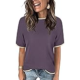 Libsorge Womens Lightweight Cute Short Sleeve Sweater Spring 2025 Trendy Outfits Crewneck Thin Sheer Knit T-Shirt Tops