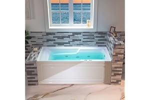 WOODBRIDGE 60" Alcove Acrylic Rectangular Whirlpool Heated Jetted Tub in White with Right Drain, Chrome pop-up Drain Included BS6030R