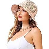 LA CARRIE Womens Sun Hat Floppy Packable Wide Brim UV Protection UPF 50+ Straw Hat with Embroidery for Summer Beach