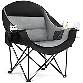 Oversized Camping Chairs for Adults - Heavy Duty Padded Outdoor Folding Lawn XL Camp Chair with Cup Holder Cooler Pockets for Outside Sports Beach Fishing Garden Portable Supports 500lbs, Black