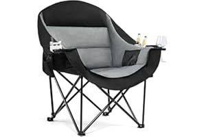 PUVASIA Oversized Camping Chairs for Adults - Heavy Duty Padded Outdoor Folding Lawn XL Camp Chair with Cup Holder Cooler Pockets for Outside Sports Beach Fishing Garden Portable Supports 500lbs, Black