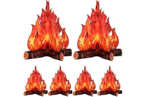 Boao 6 Set Fake Fire Fake Flame Camping Decoration 3D Cardboard Campfire Centerpiece Artificial Flames Campfire Party Decoration for Camp Bachelorette Party Supplies(Red Orange)