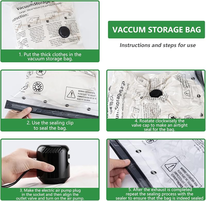 Bolsas Vacio Ropa 10Pcs con Bomba Eléctrica, Bolsas de Vacío para Ropa