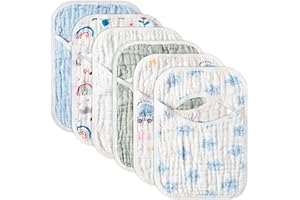 GROBRO7 6Pcs Muslin Baby Bibs Soft Cotton Lap-Shoulder Drool Cloths Machine Washable Feeding Bib
