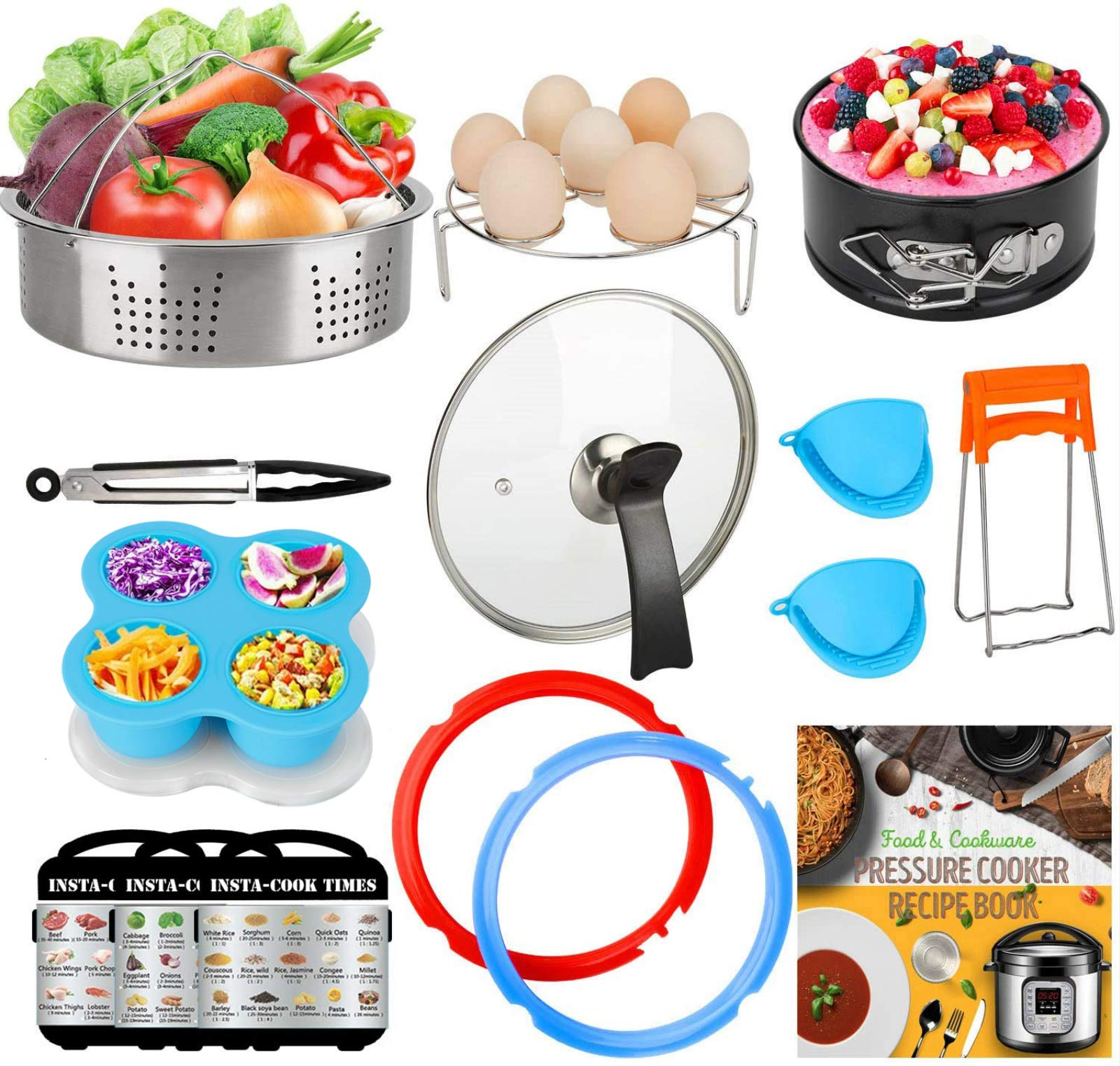 Photo 1 of 3 Quart Accessories for Instant Pot, Including Cake Baking Barrel, Steamer Basket, Tempered Glass Lid, Silicone Sealing Rings, Egg Steamer Rack, Egg Bites Mold