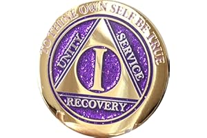 RECOVERYCHIP 1 Year Elegant Glitter Purple Gold Silver Bi-Plated AA Medallion Chip