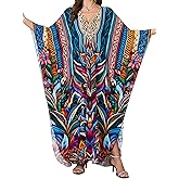 OHOXOE Women's Kaftan Dress 2025 V-Neck Beach Cover Up for Swimsuit, Lightweight Mumu Loungewear & Home Caftan Dress