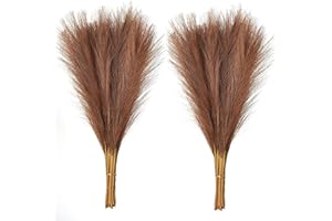 YXZZWL 12 PCS Faux Pampas Grass Decor Tall 18"/45CM Artificial Pompous Grass Small Fake Pompas Vase Filler for Home Boho Decor (Brown)