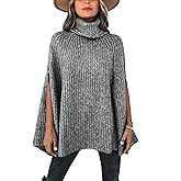 KIRUNDO Women's 2026 Fall Winter Turtleneck Poncho Sweater Fashion Chunky Knit Cape Wrap Sweaters Pullover Jumper Tops