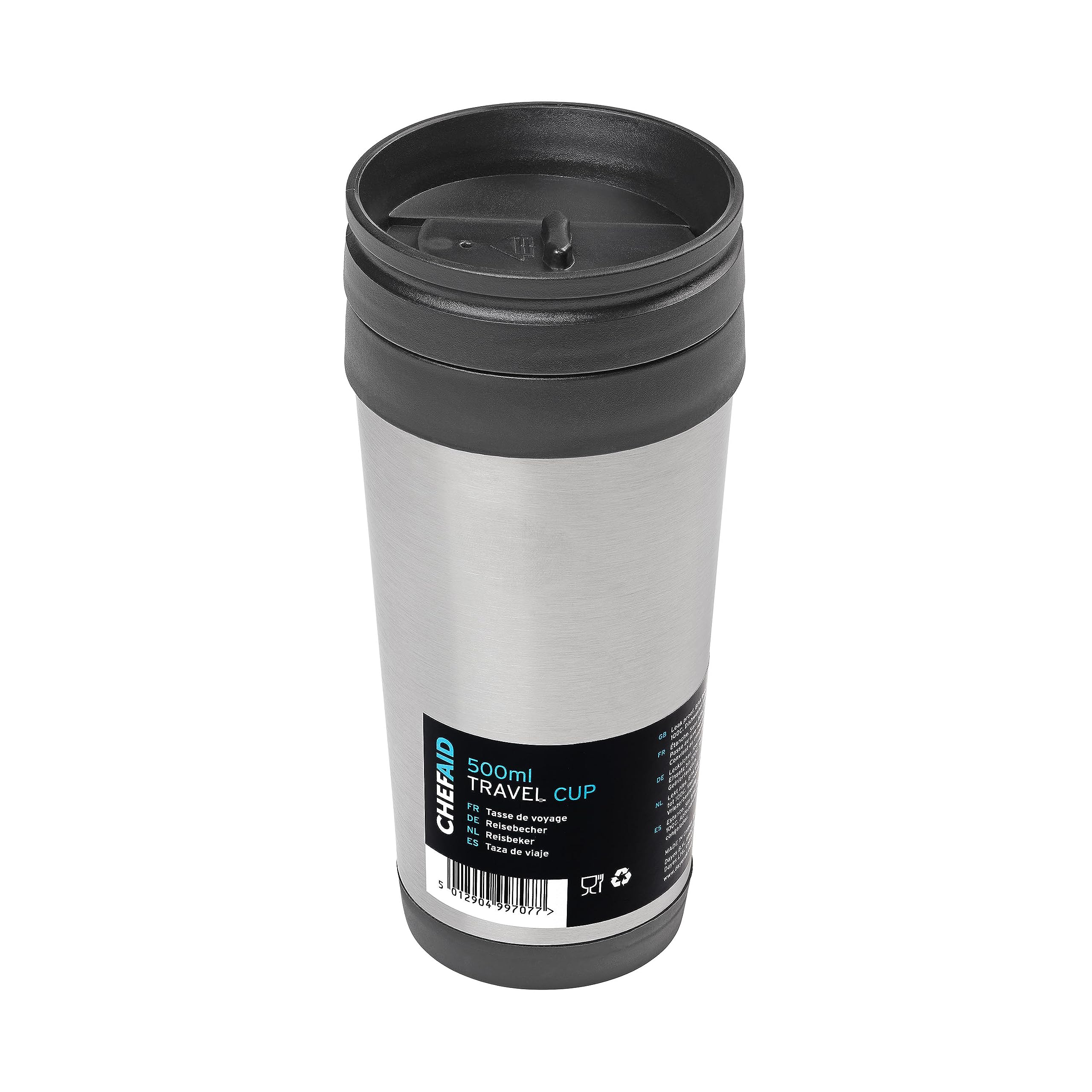 Chef Aid 500ml Travel Cup, Perfect for Commuting, Active Lifestyles, Sutiable for Hot and Cold Drinks, Leakproof Design, Dishwasher Safe, BPA-Free, Metalic