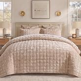 BEDELITE Velvet Quilt Set Queen Size, Luxury Velvet Comforter Bedding | Shiny Urban Taupe, Ultra Soft Oversized Bedspread Coverlet, Lightweight Quilted Bed Set for All Season, with 2 Pillow Shams