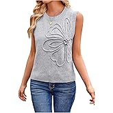 RoseSeek Women's 3D Floral Appliques Crewneck Sweaters Knit Tops Sleeveless Pullover Sweater Vest 2026 Elegant Tops
