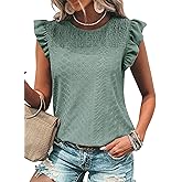 Dokotoo Womens Summer Knit Tops 2025 Hollow Out Crewneck Cute Ruffle Short Sleeve Womens T Shirts Blouses