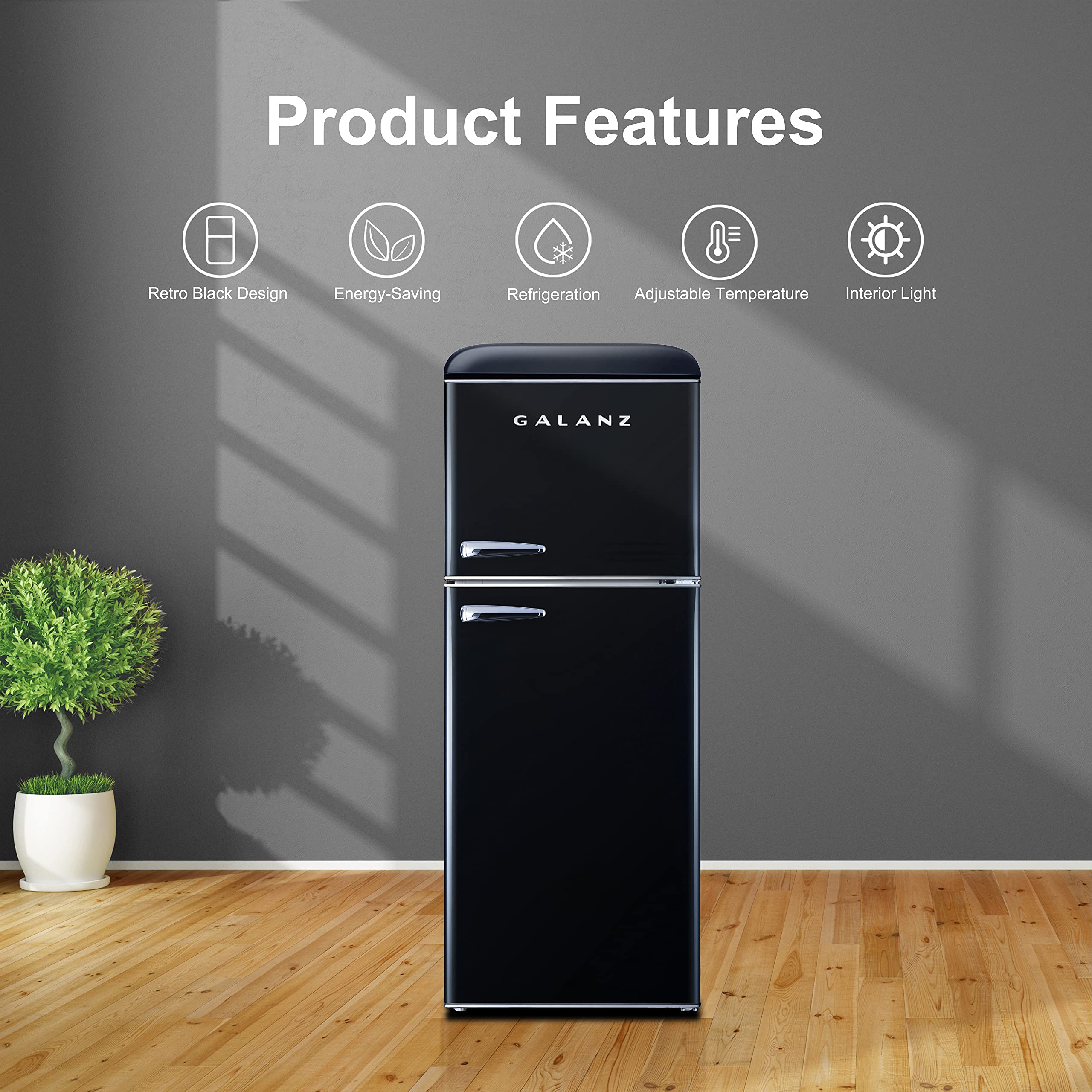 Galanz GLR46TBKER Retro Compact Refrigerator with Freezer Mini Fridge with Dual Door, Adjustable Mechanical Thermostat, 4.6 Cu Ft, Black