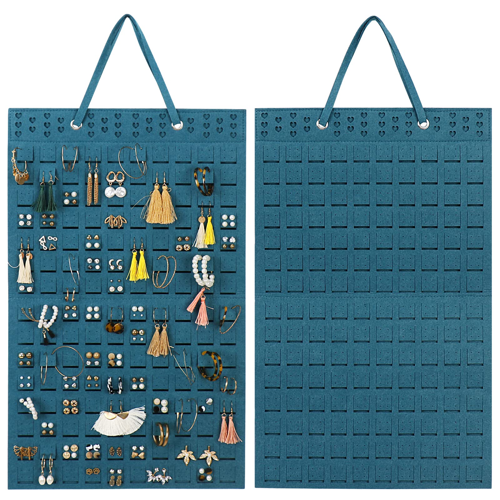 Photo 1 of Resovo Hanging Earrings Organizer, Wall Earring Holder with 20 Hooks, Holds Up To 300 Pairs, Compact Design, Soft Material-Dark Green