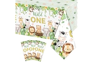 Rejoice Bunny 3PCS Wild One Tablecloths for Boys Baby Kids 1st First Birthday Party Jungle Animal Themed Table Cloths Safari Baby Shower Decorations Table Cover Party Supplies -54x108in