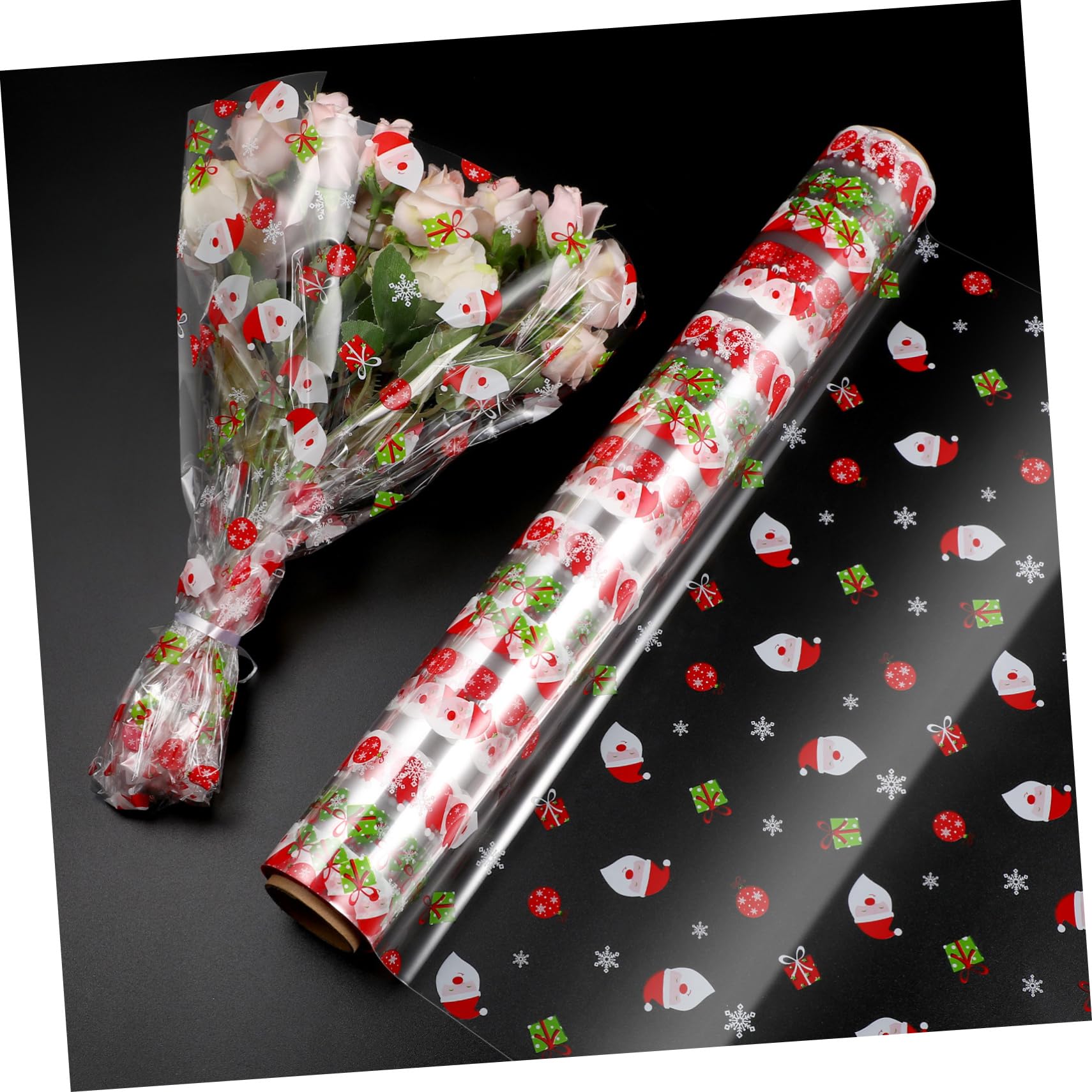Christmas Cellophane Wrapping Roll - Santa Claus Pattern Wrapping Roll Christmas Party Treat Bags 2. 5 Mil Thickness for Baskets Ornaments Decorative (3000x40cm)