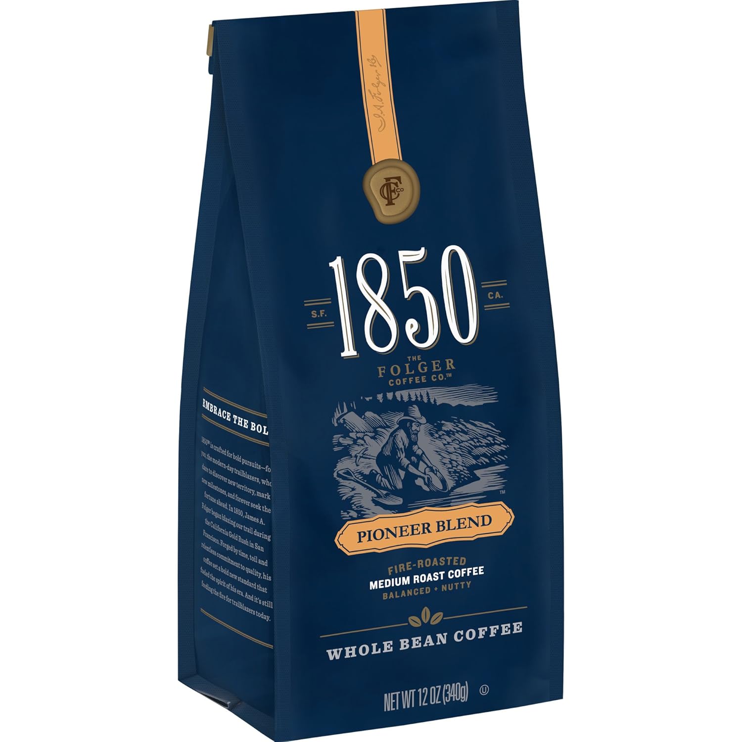 1850 Pioneer Blend, Medium Roast Coffee, Whole Bean, 12 Ounces (Pack of 6)