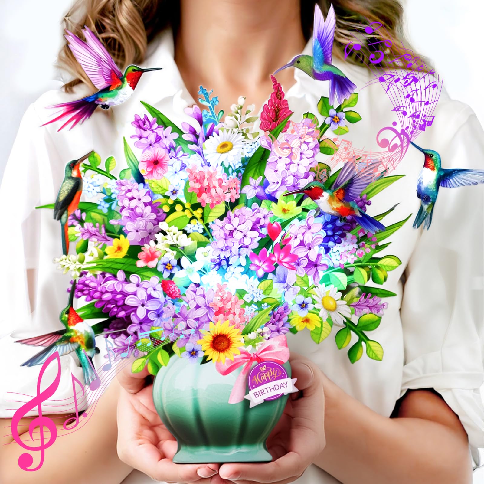 Yinqing Birthday Cards for Women, Hummingbird Oasis with Light & Music