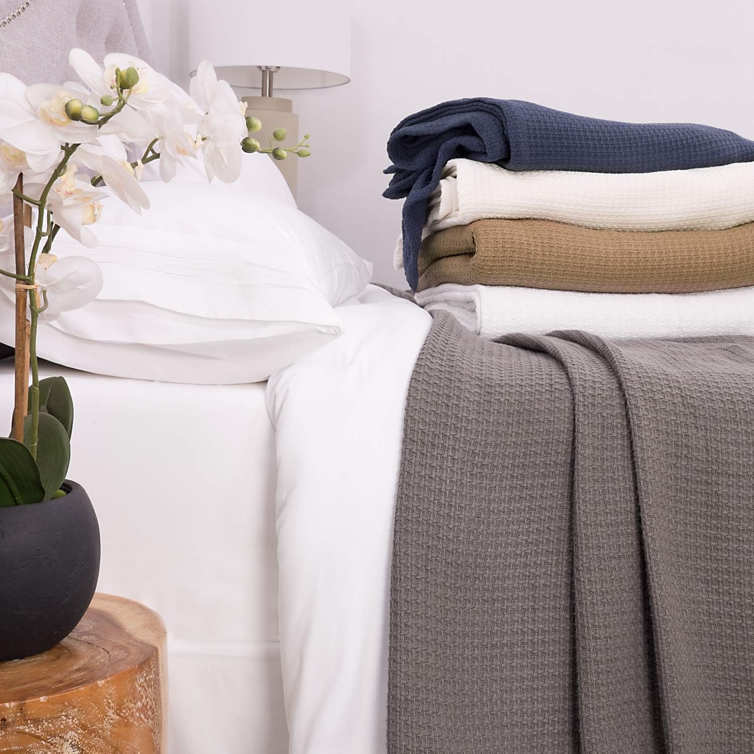 Sweet Home Collection 100% Fine Cotton Luxurious Basket Weave Blanket, Dark Gray: Home & Kitchen