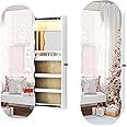 HNEBC LED Mirror Jewelry Cabinet, 47.2" Wall Mounted Jewelry Organizer with Lights, Over The Door Hanging Rounded Jewelry Armoire, Wall Full Length Mirror with Storage, Holiday Gifts (white)