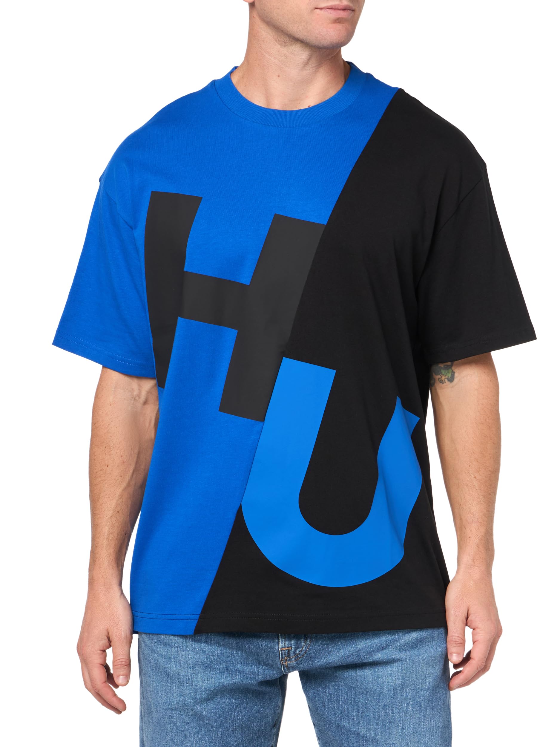 Photo 1 of Block Logo Cotton T-Shirt, Black Jade/Cobalt, XXL