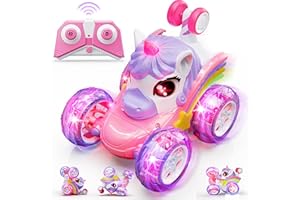 Carsky Unicorn Remote Control Car for Girls,360°Stunt RC Cars Rotation 4WD Remote Cars with LED Lights,Fun Indoor Outdoor Toys for Kids,Chritmas Easter Birthday Gift for 3 4 5 6 Year Old Girl