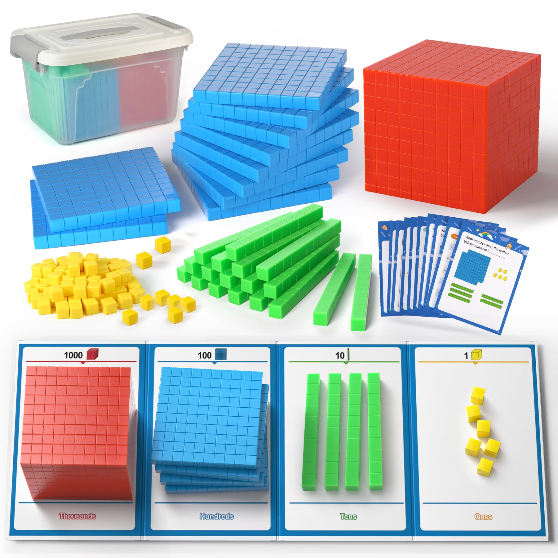 Photo 1 of TOMMYHOME Base Ten Blocks with Place Value Chart - Math Manipulatives for Kids.Counting Blocks for Math to Help Educate Kindergarten Teachers.